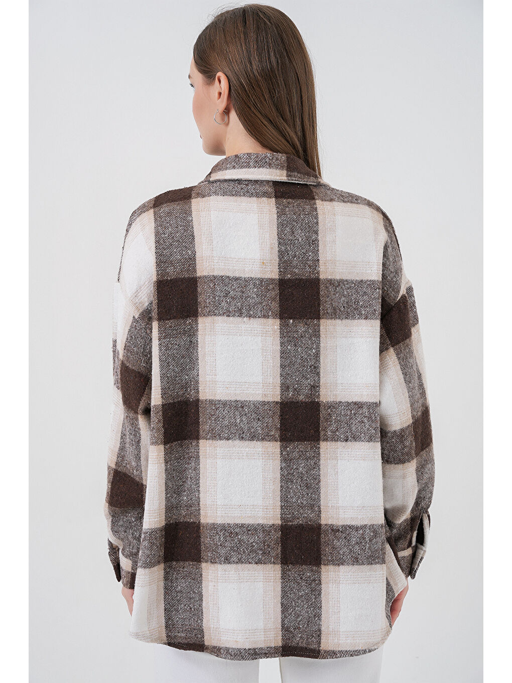 Bej 3854 Ekose Desen Çift Cepli Gömlek - Bisküvi-5