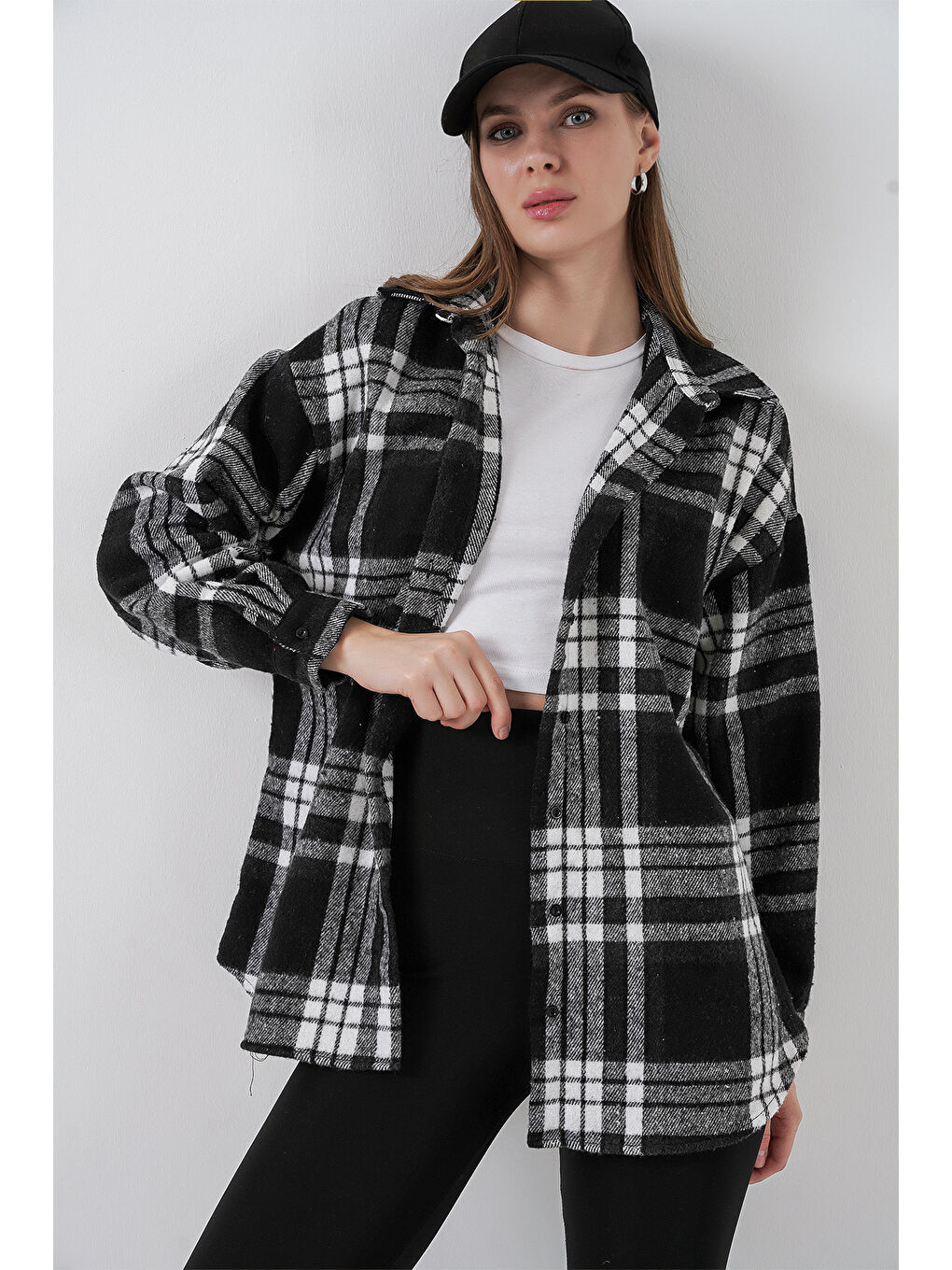 3854 Ekose Desen Çift Cepli Gömlek - D. Siyah-3