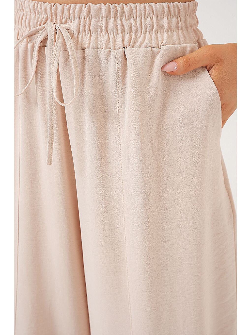 Bej 6591 Dokuma Şalvar Pantolon - Bisküvi-4