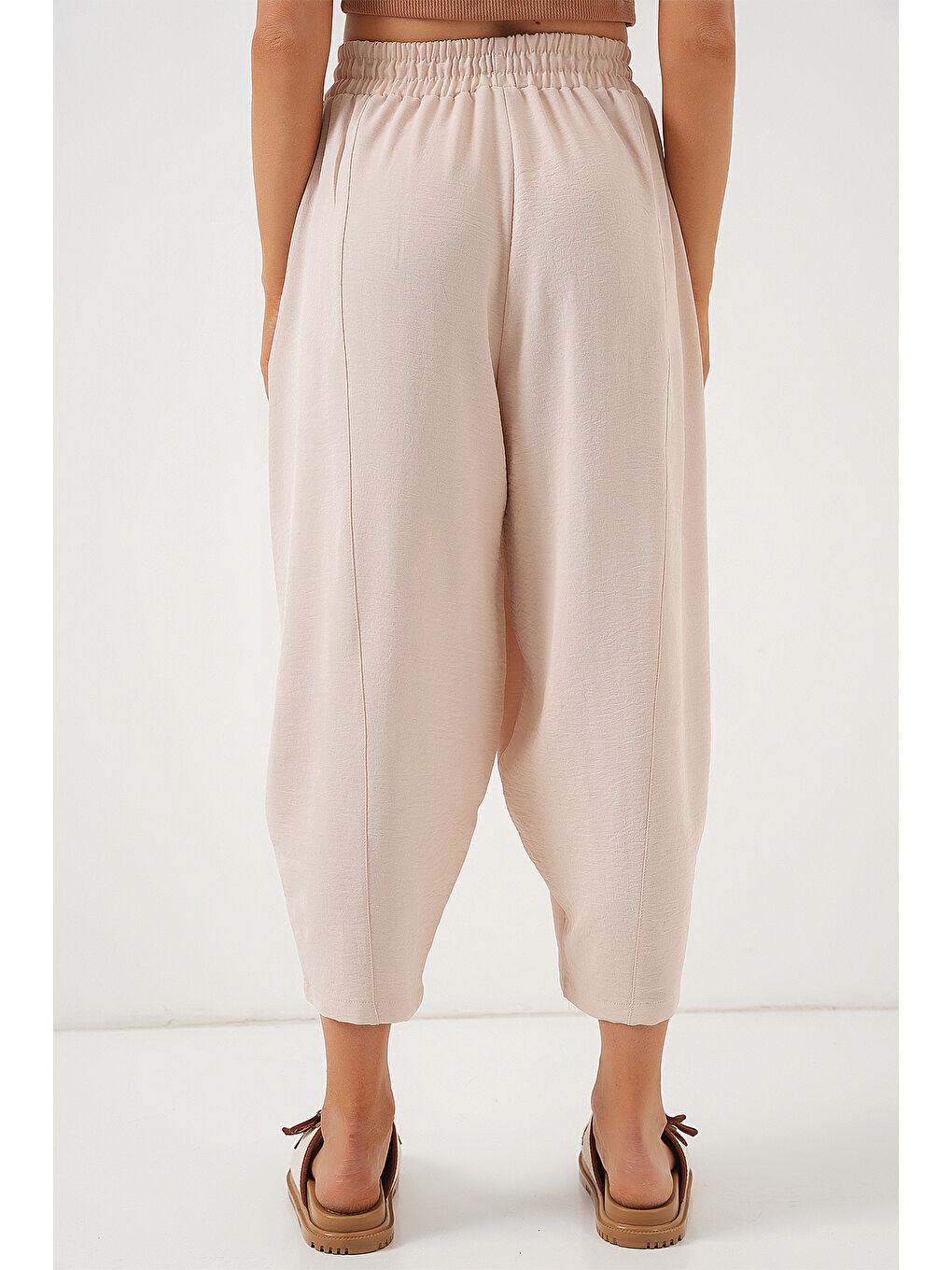 Bej 6591 Dokuma Şalvar Pantolon - Bisküvi-5