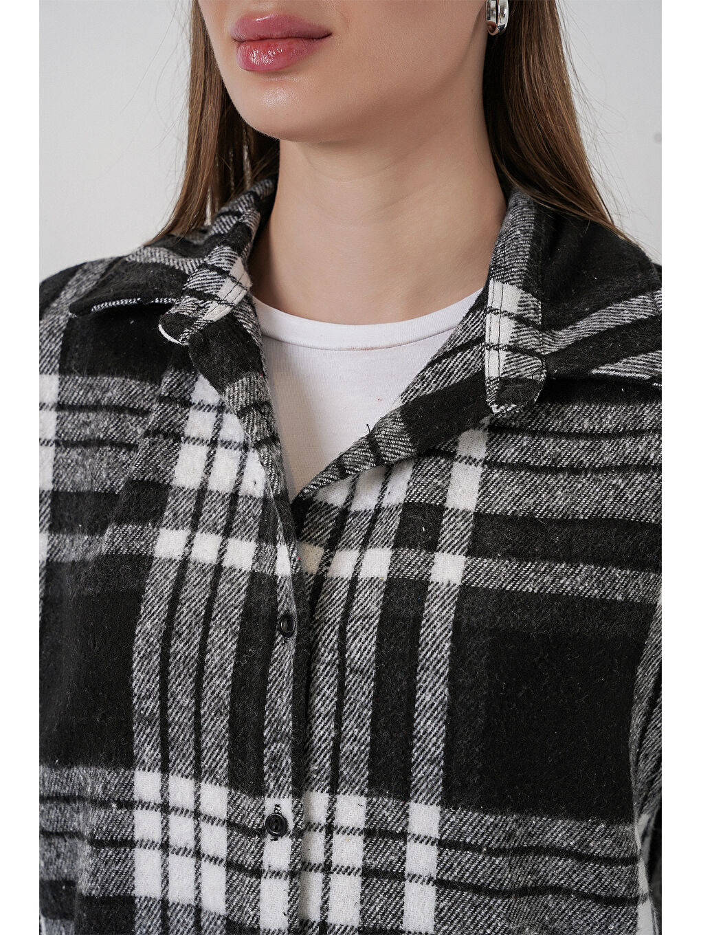 3854 Ekose Desen Çift Cepli Gömlek - D. Siyah-4