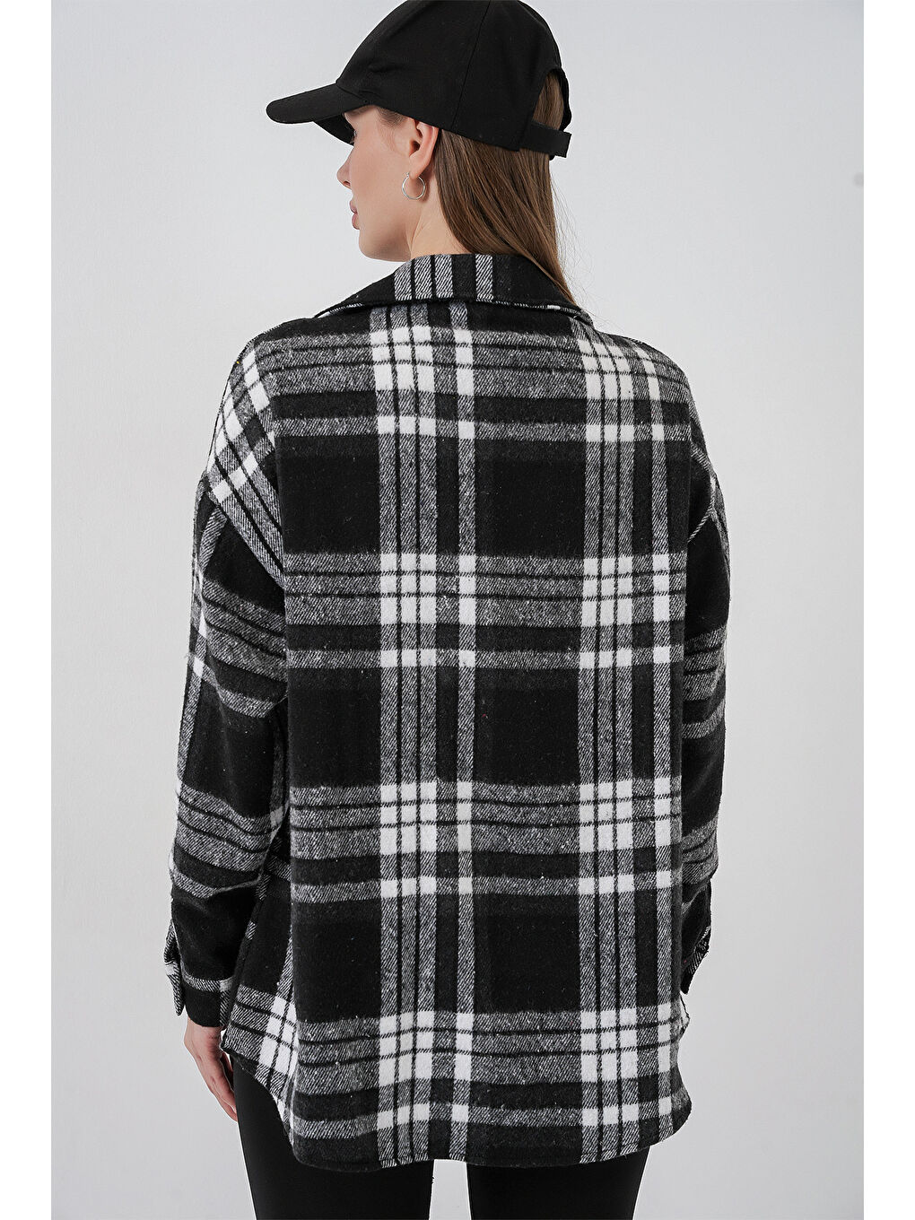 3854 Ekose Desen Çift Cepli Gömlek - D. Siyah-5