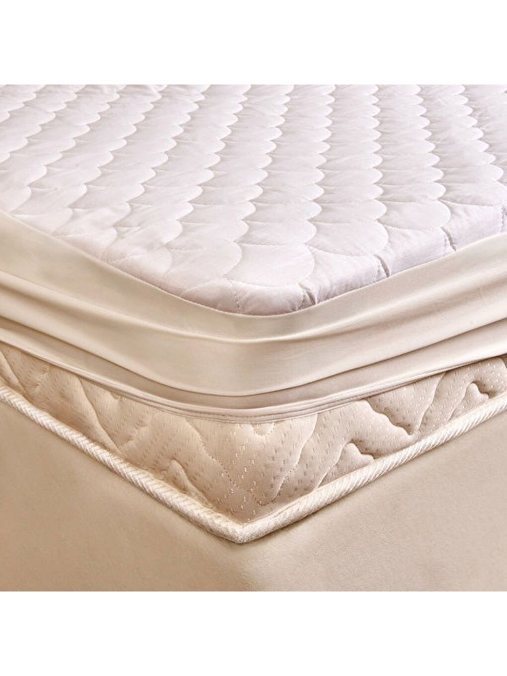 Soft Dalga Kapitoneli Fitted Çift Kişilik Alez - Beyaz - 160x200 cm