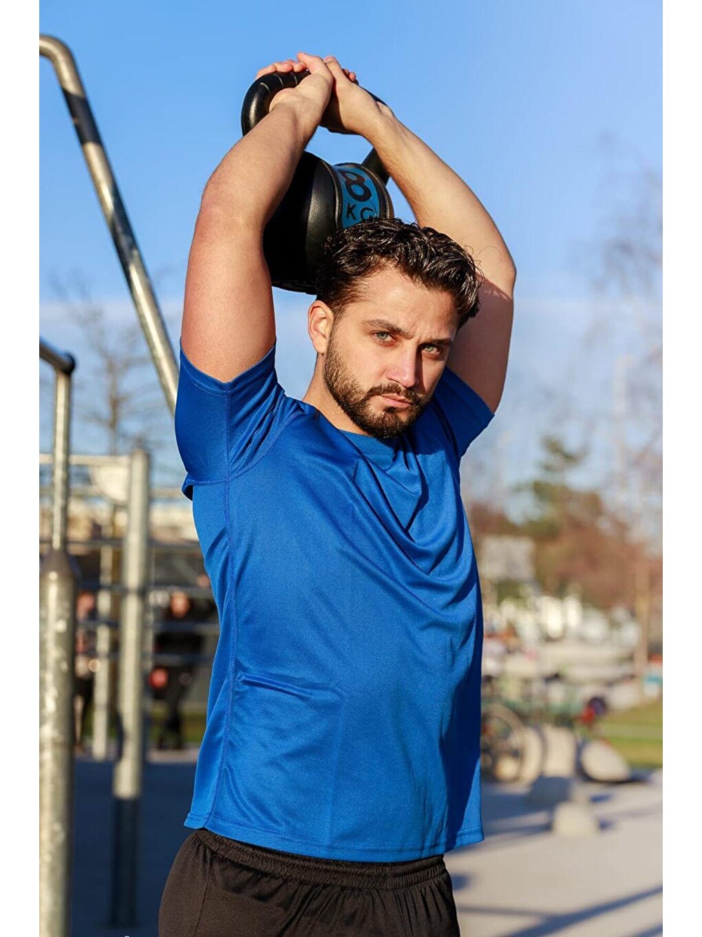 Mavi Erkek Nem Emici Hızlı Kuruma Atletik Teknik Performans Spor Tişört Drıfıt-kısakol-4