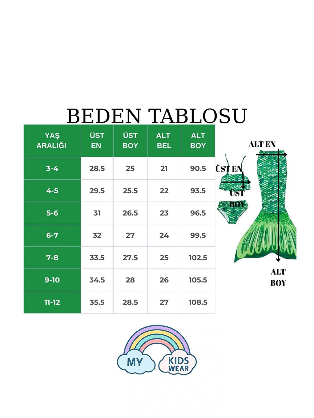 Yeşil Parlak Renkli Deniz Kızı Mayo Kostümü 3'lü Set-1