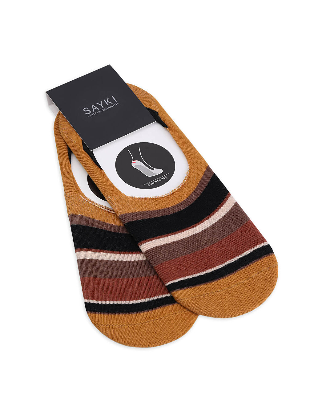 Turuncu İkili Çizgili Pamuklu Babet Çorap