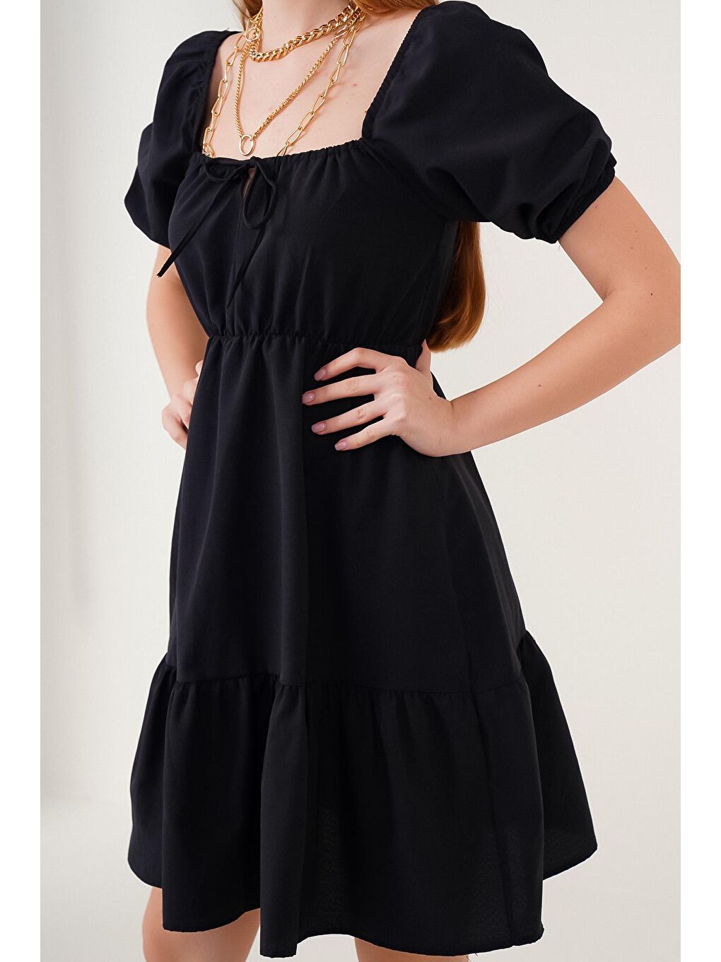 Siyah Kloş Poplin Elbise-3