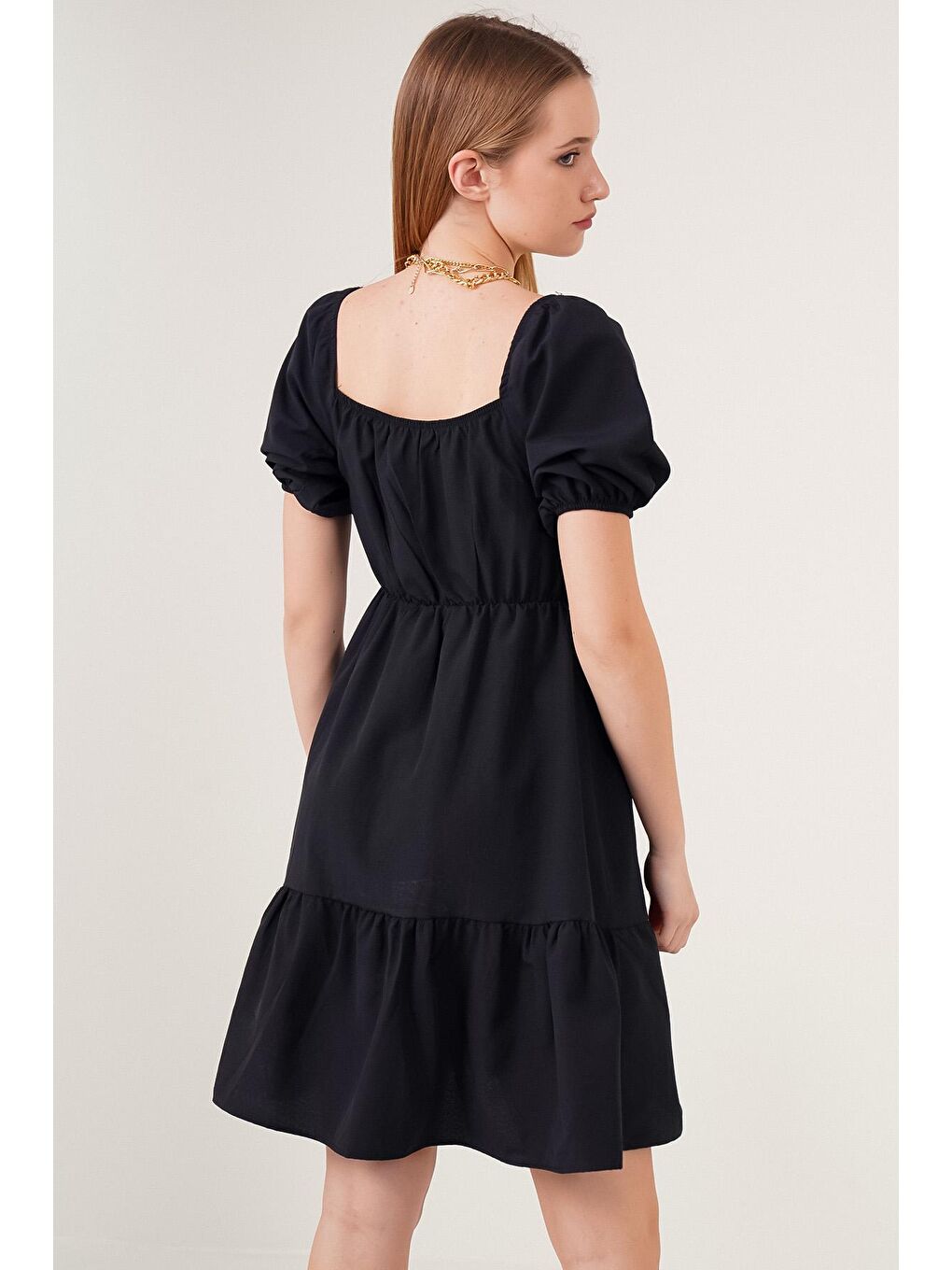 Siyah Kloş Poplin Elbise-4