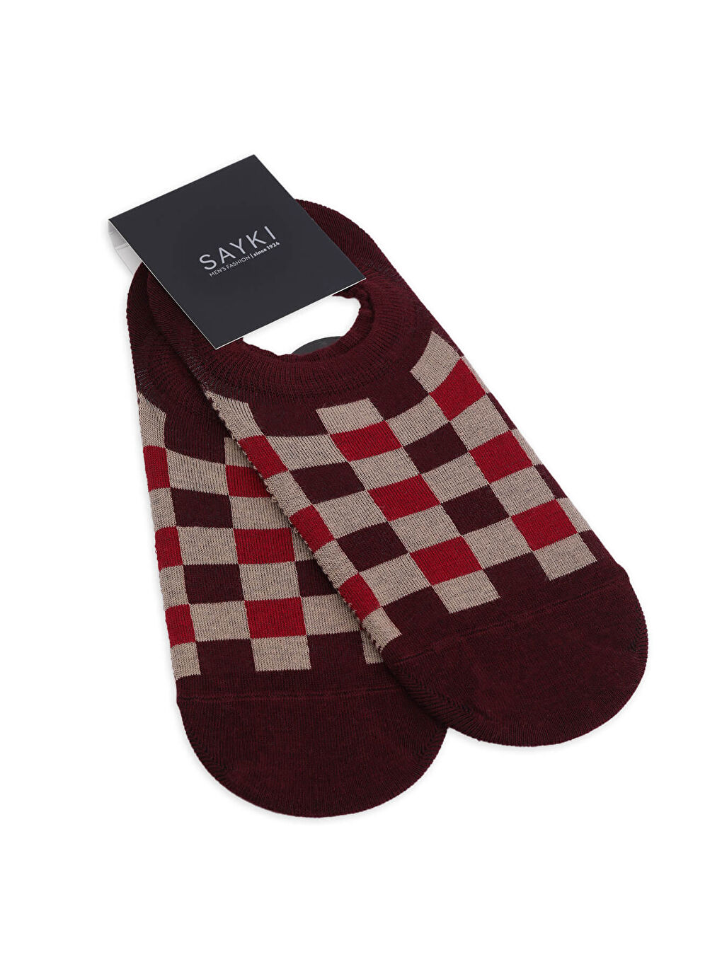 Bordo İkili Pamuklu Kareli Babet Çorap