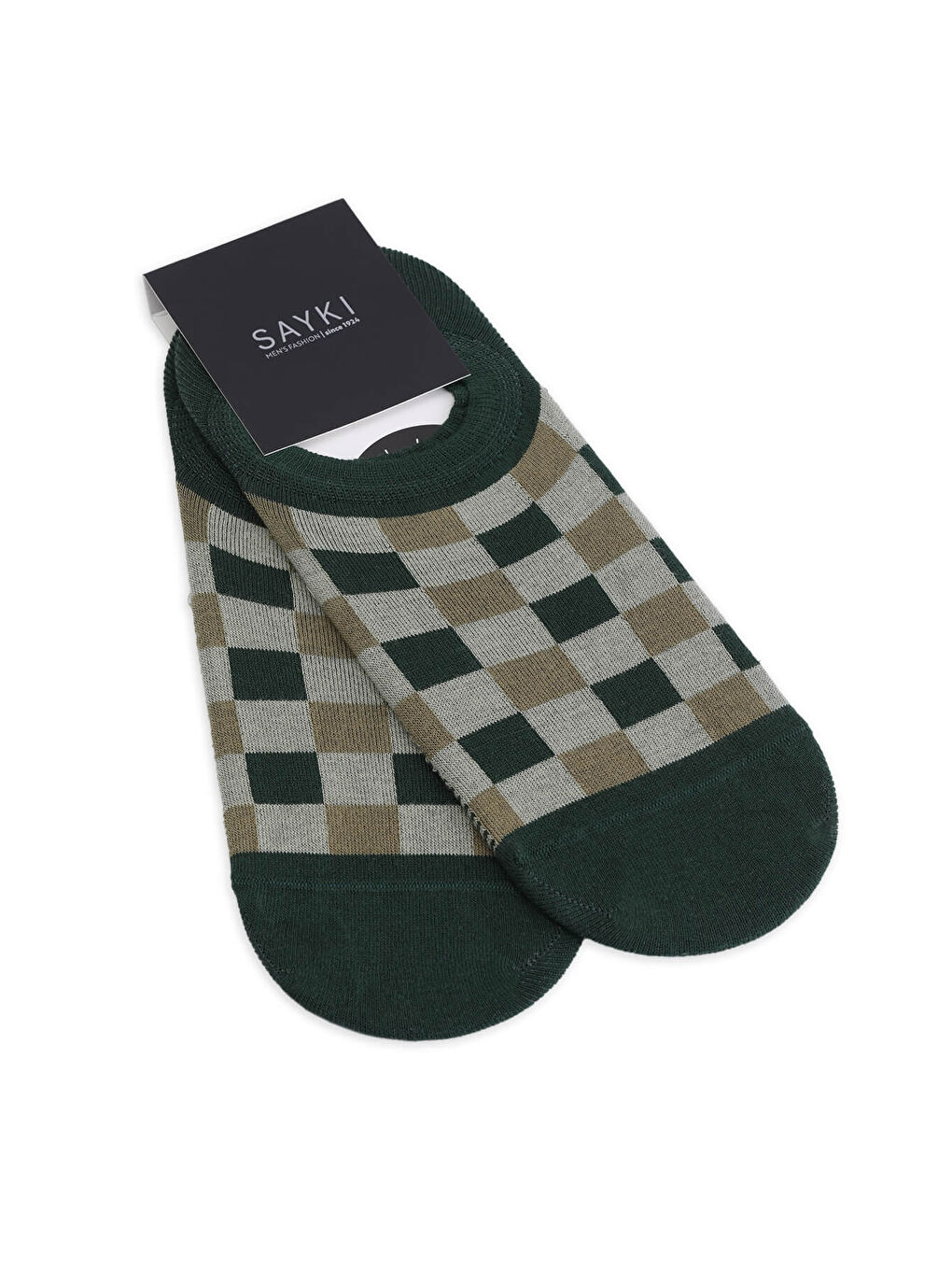 Yeşil İkili Pamuklu Kareli Babet Çorap