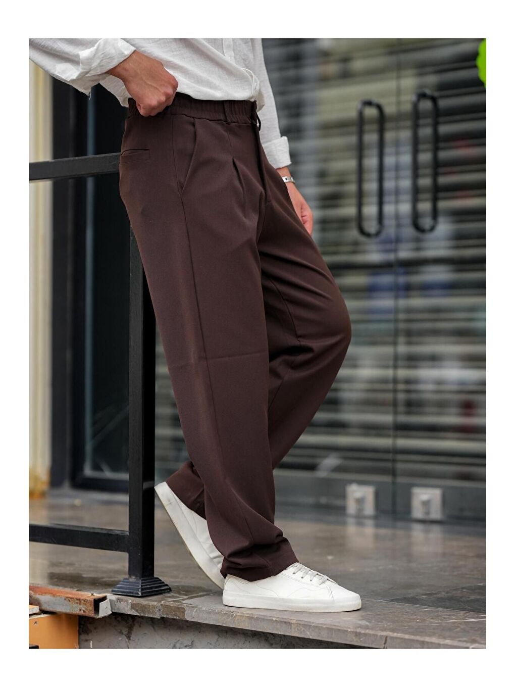 Kahverengi Pileli Klasik Baggy Erkek Pantolon-2