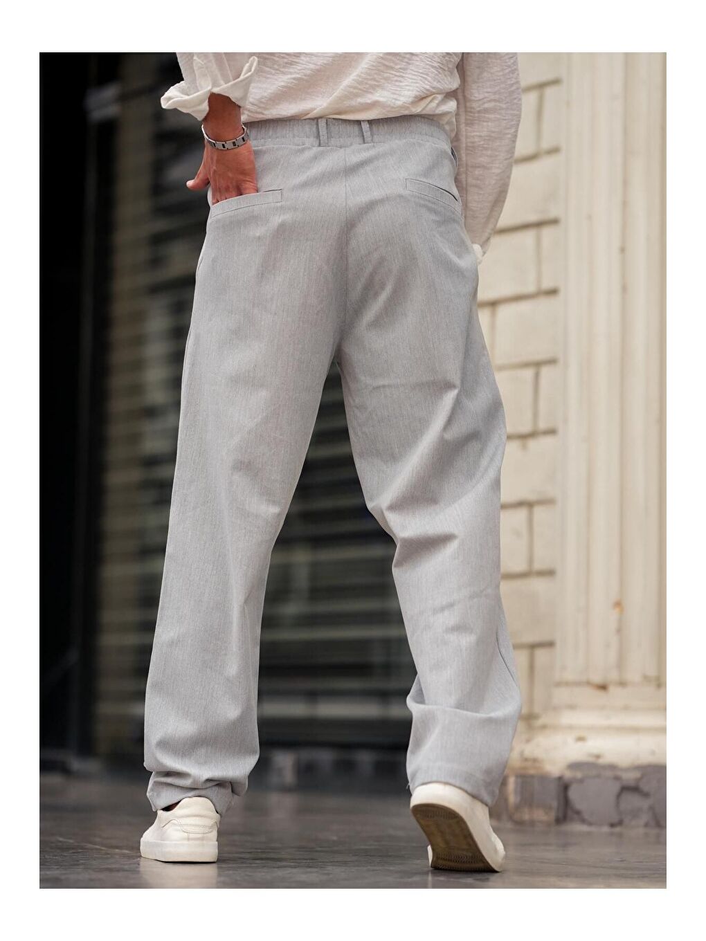 Gri Pileli Klasik Baggy Erkek Pantolon-1