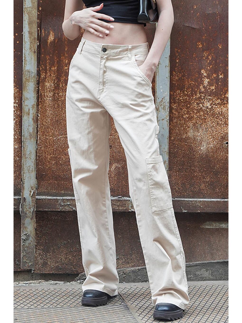 Bej Straight Fit Kargo Pantolon Mg1601-1