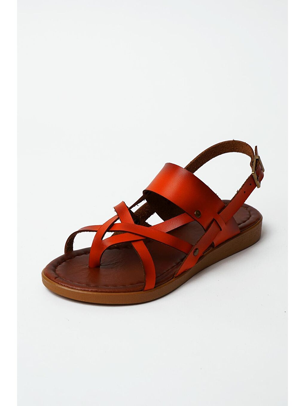 Turuncu Rahat Kalıp Çapraz Bantlı Parmak Arası Kadın Sandalet 51-820-23-4