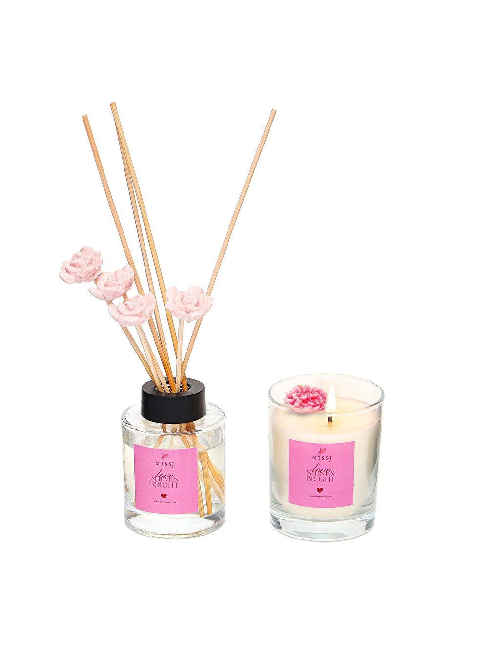 Pembe Sevgililer Günü 100 ml Rosewood Oda Kokusu ve Vegan Mum Seti