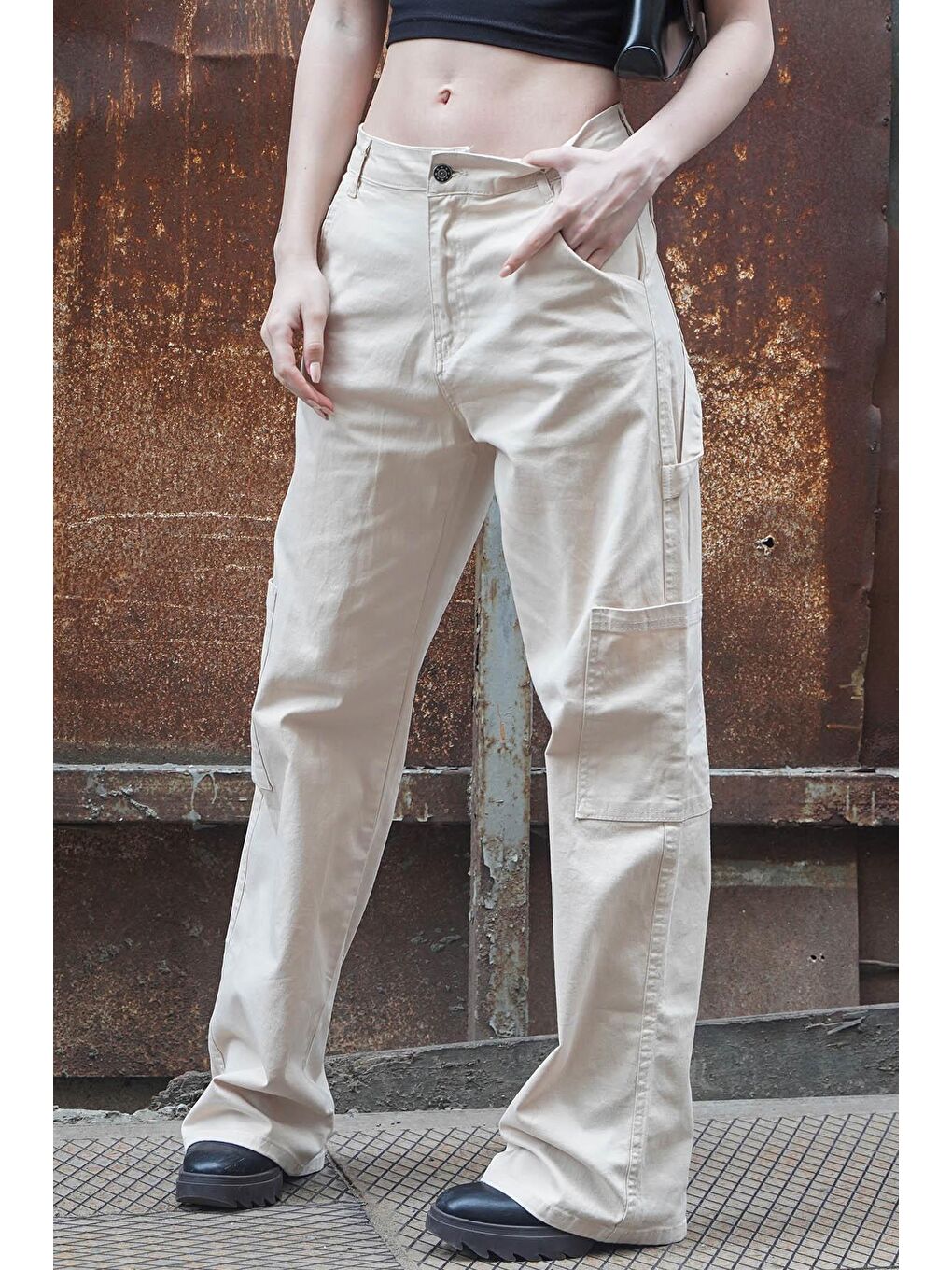 Bej Straight Fit Kargo Pantolon Mg1601-2