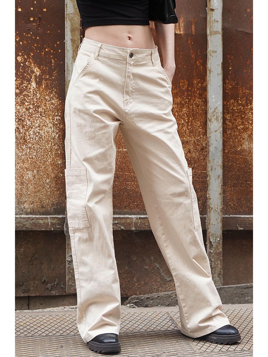 Bej Straight Fit Kargo Pantolon Mg1601-3