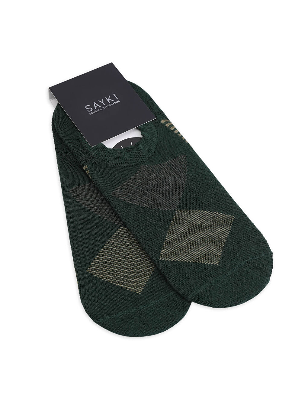 Yeşil İkili Desenli Pamuklu Babet Çorap
