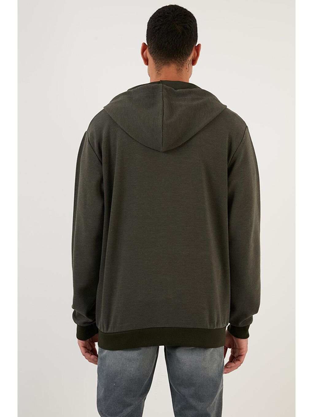 Haki Regular Fit Kapüşonlu Cepli  Pamuklu Fermuarlı Sweatshirt 5905218-4