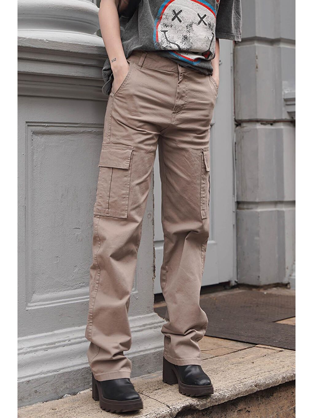 Bej Taş Rengi Cep Detaylı Kargo Pantolon Mg1602-2