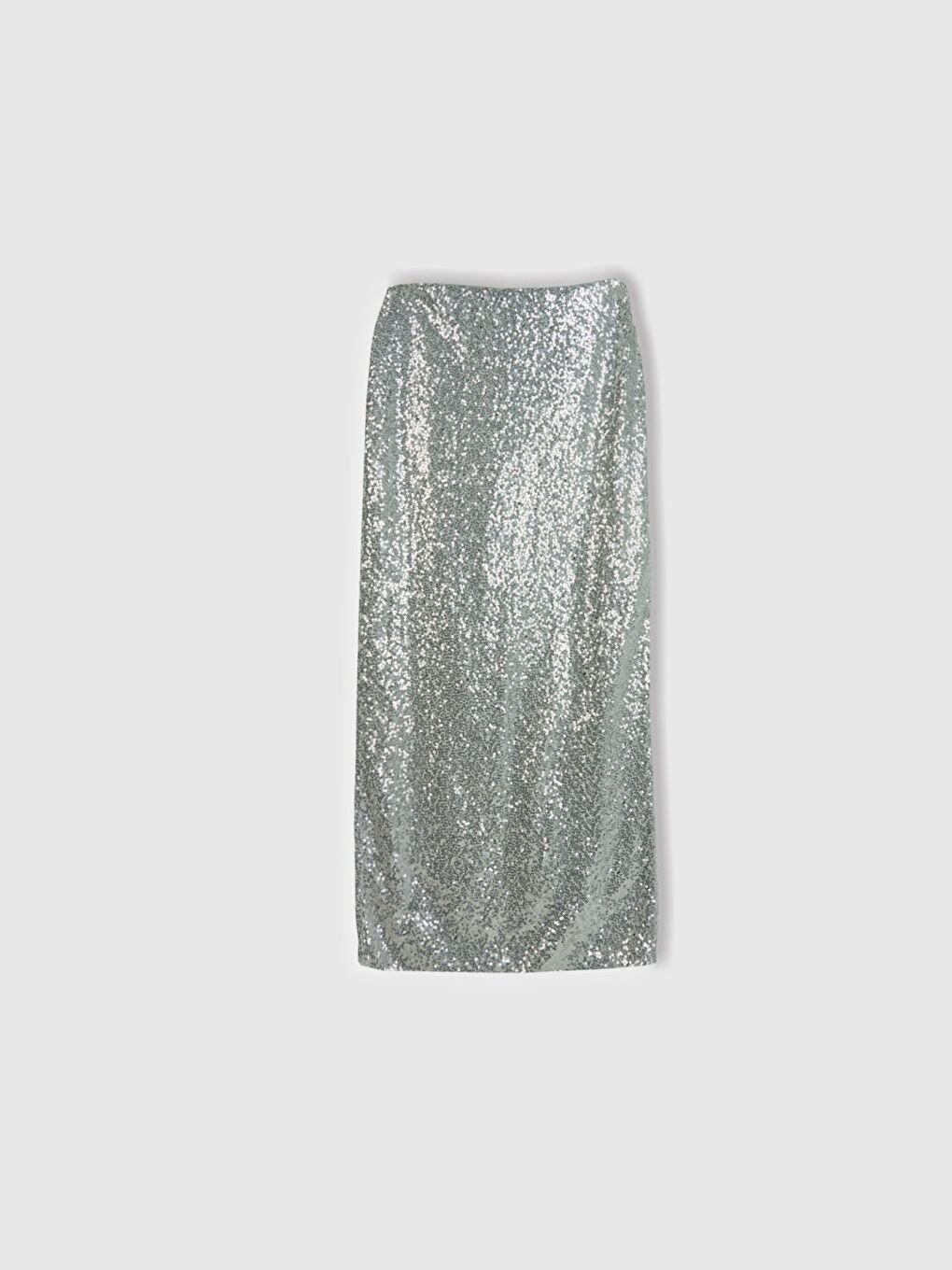 Gri Kadın Gümüş İçi Jarse Astarlı Arkası Yırtmaçlı Kalem Etek