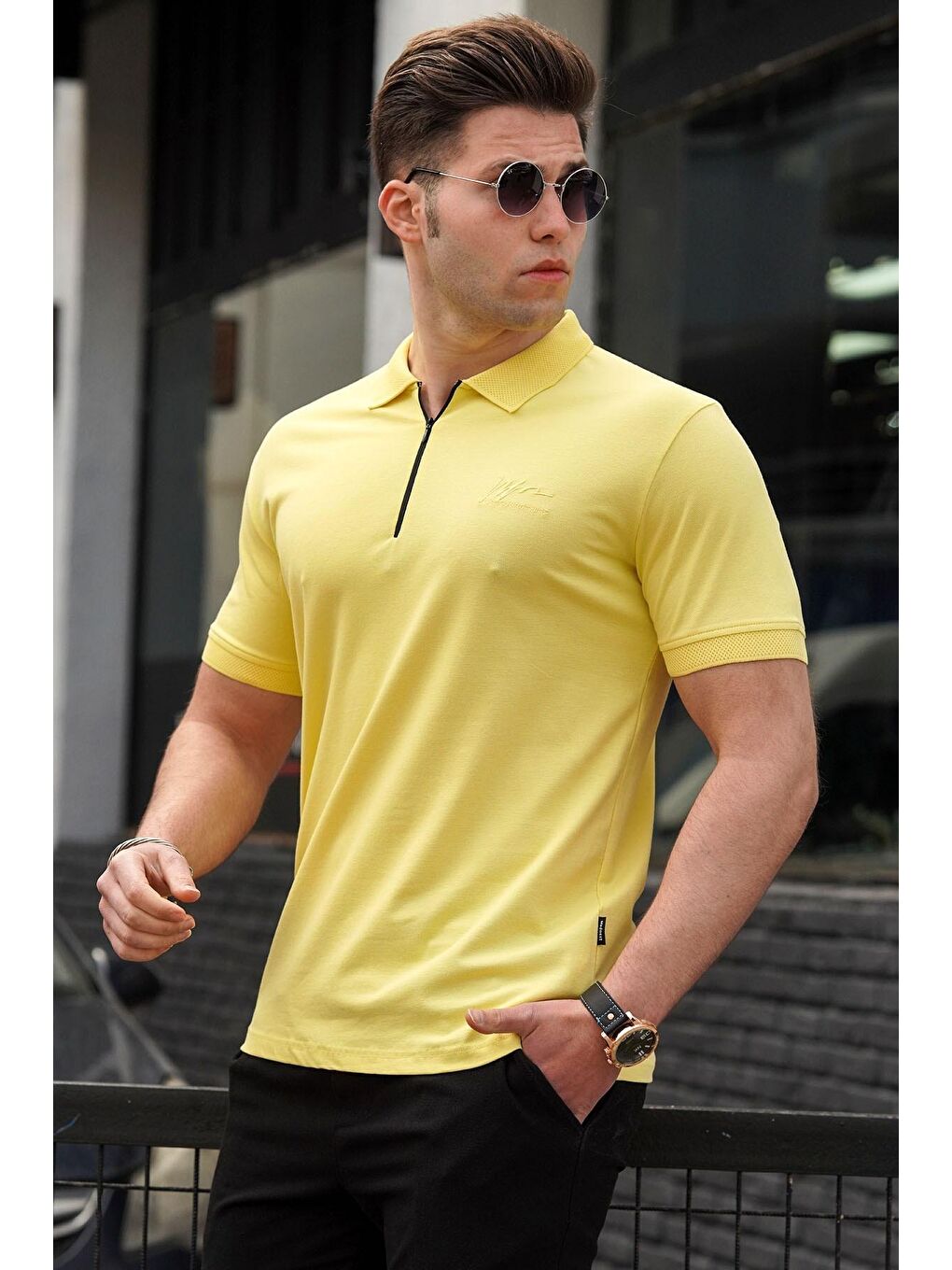 Sarı Polo Yaka Erkek Triko Tişört 5248-1
