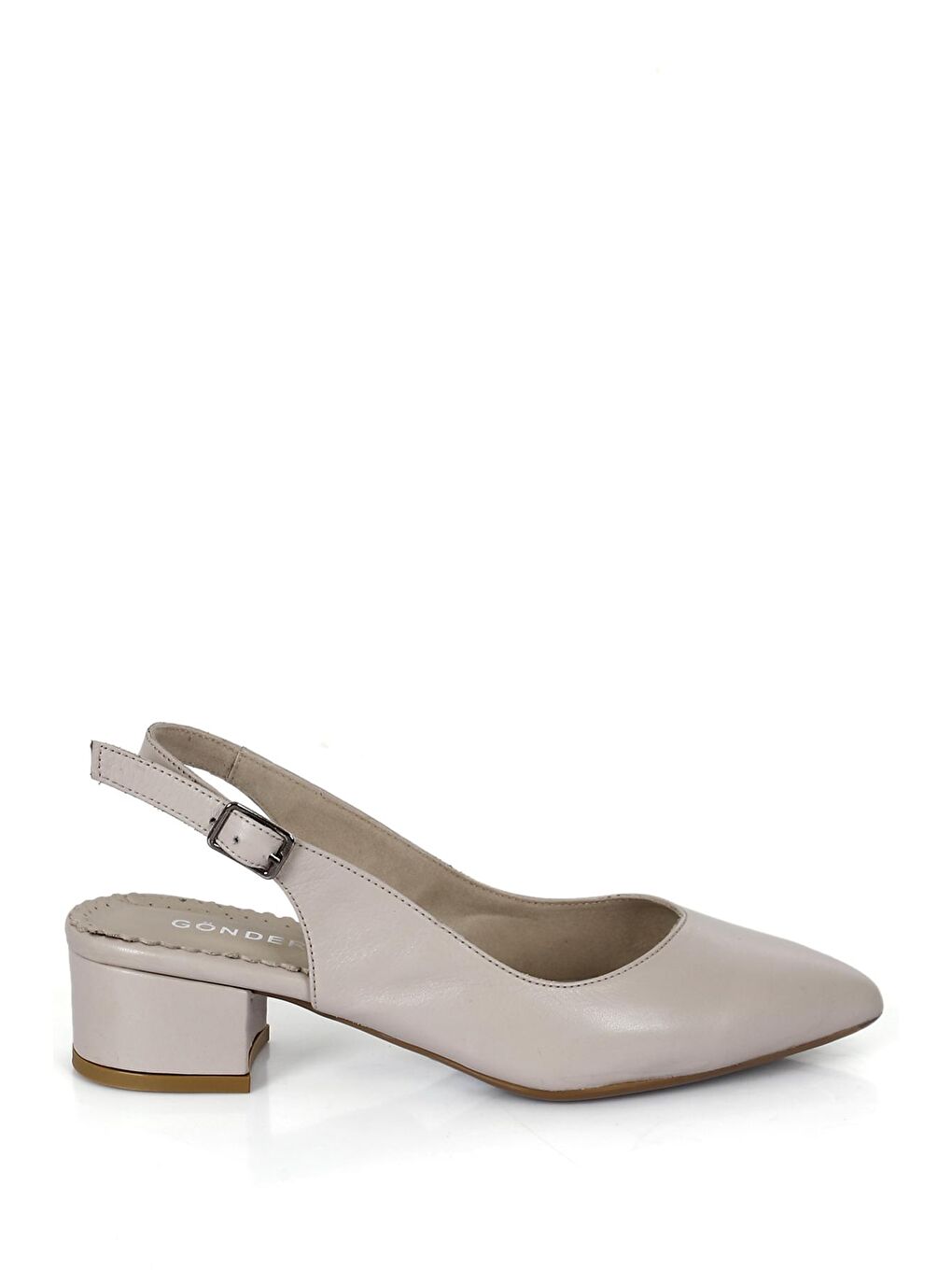 Bej BEJ  Hakiki Deri Sivri Burun Kısa Kalın Topuklu Arkası Açık Kadın Yazlık Ayakkabı 24173-3