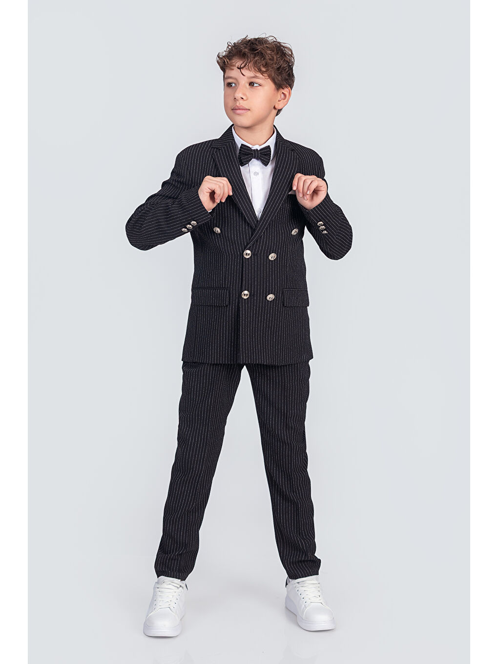 Siyah Erkek Çocuk Ceket Gömlek Pantolon Papyonlu Takım Elbise TE.1001Y-1