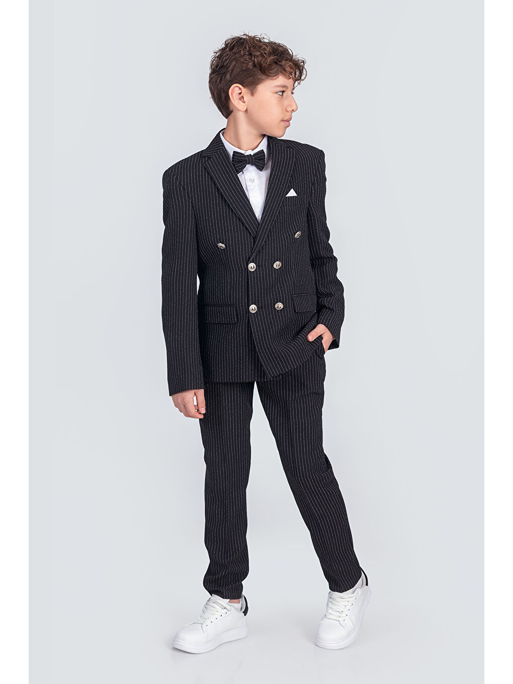 Siyah Erkek Çocuk Ceket Gömlek Pantolon Papyonlu Takım Elbise TE.1001Y-2