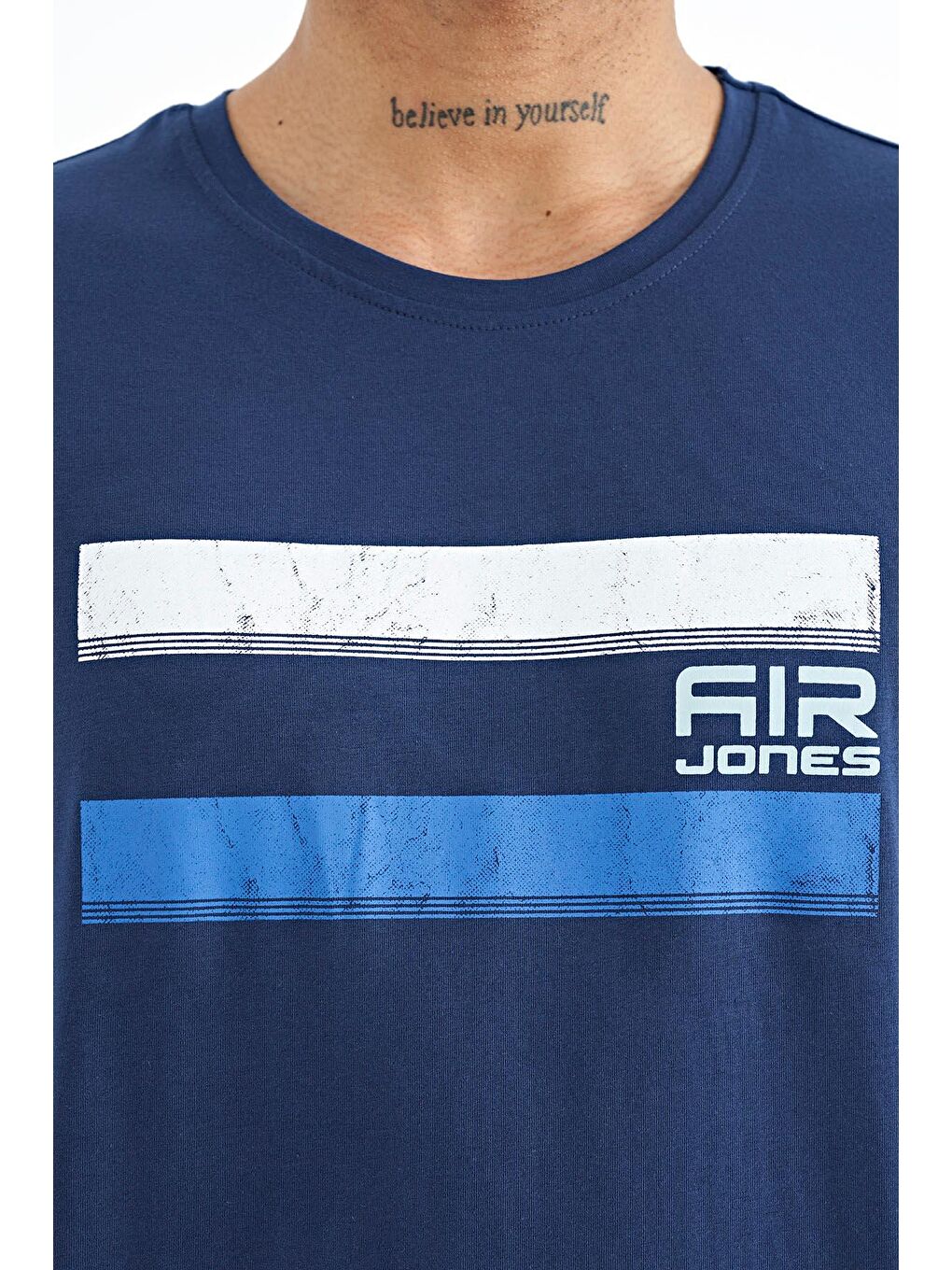 AIR JONES İndigo Donald İndigo Standart Kalıp Erkek T-Shirt - 88217 - 1