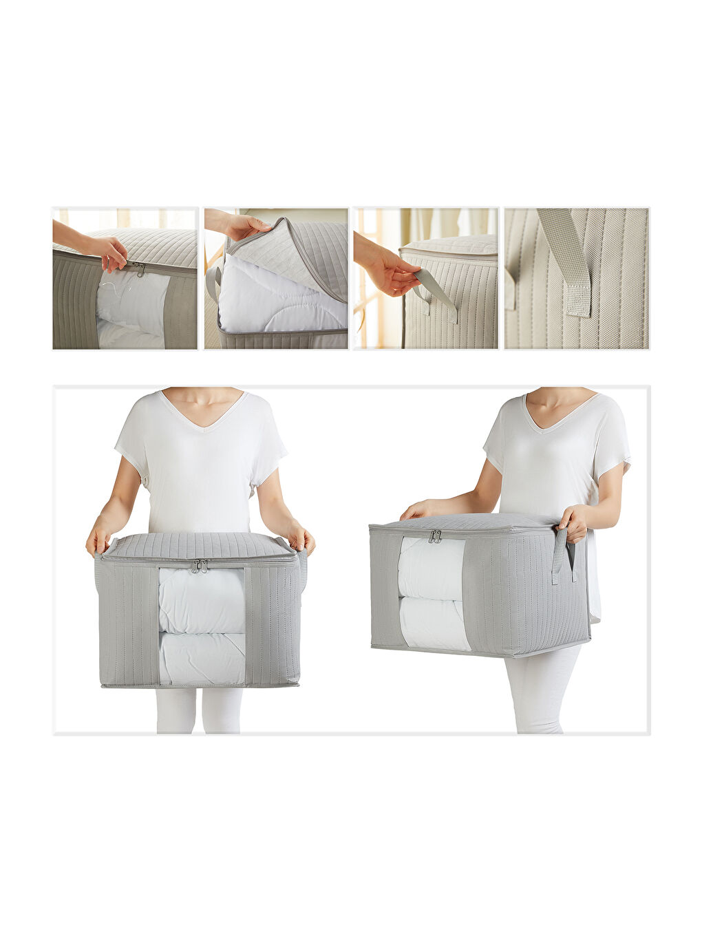 Orta Boy Pvc Pencereli Gri Renk Kapitone Hurç 45 x 40 x 30 cm-4