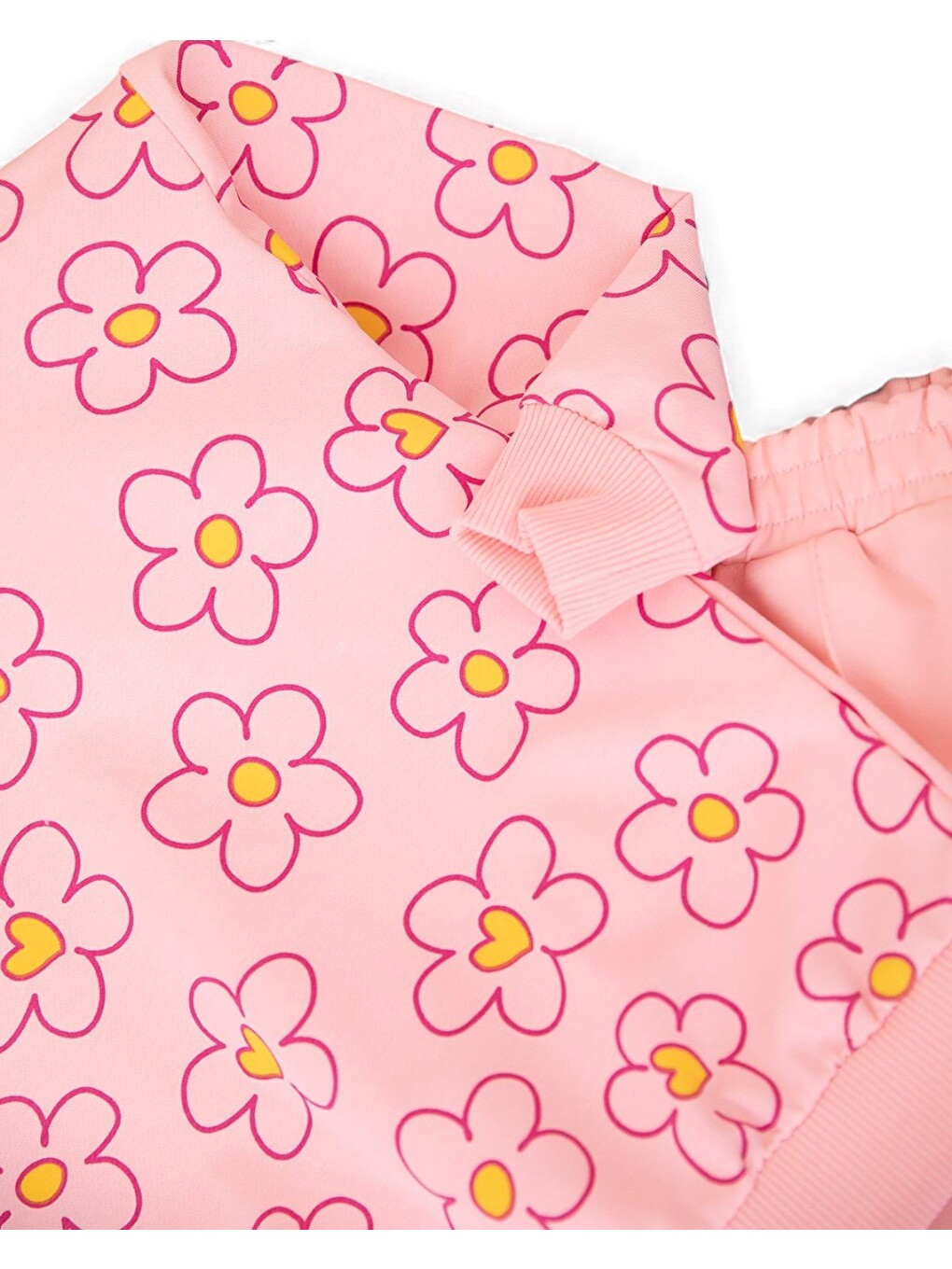 Pembe Kız Çocuk Mevsimlik Çiçek Baskılı, Çimalı Pantalonlu Takım-3