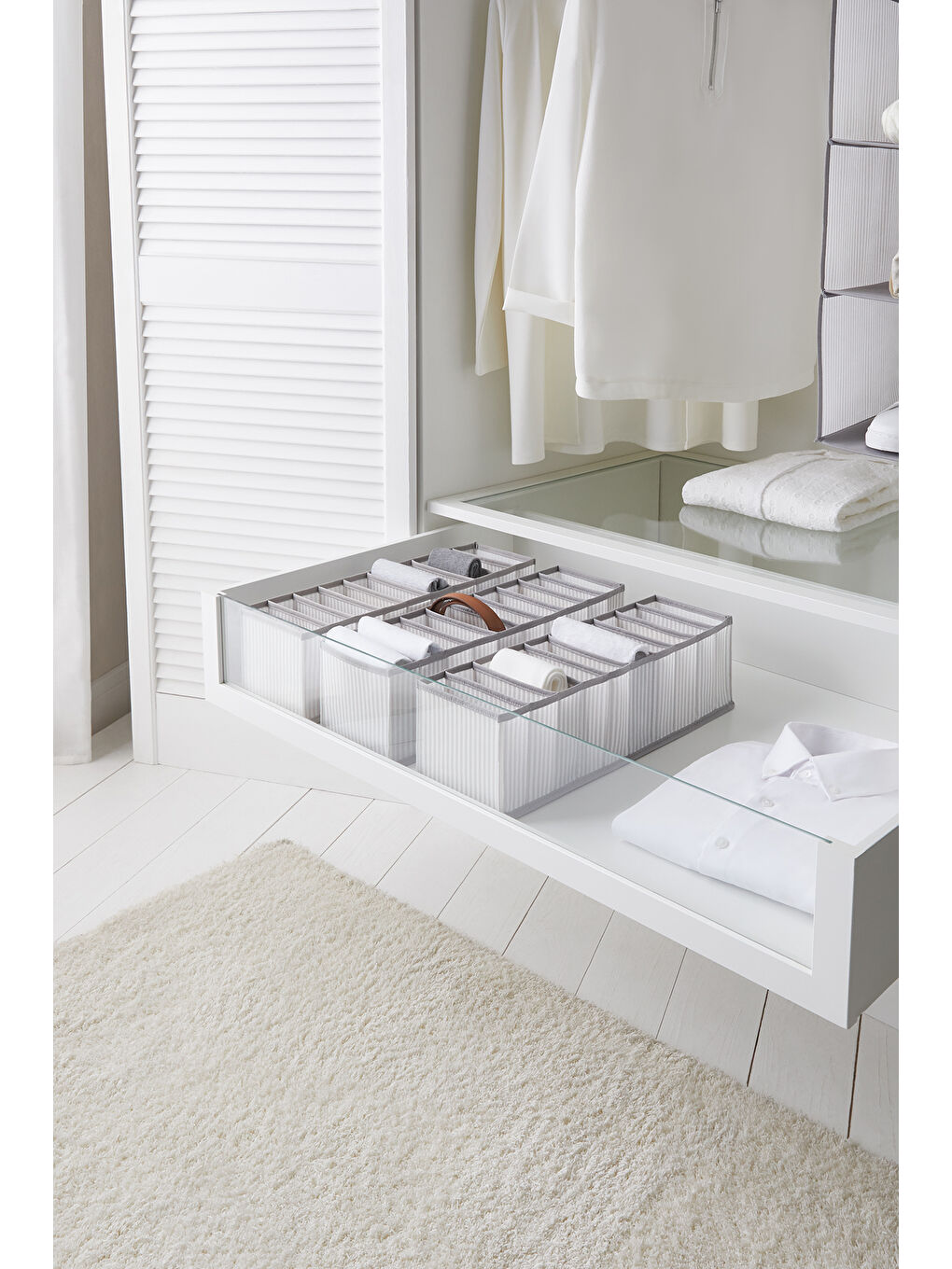 3'lü 10 Bölmeli Gri Çizgili Çekmece İçi Düzenleyici Set-2