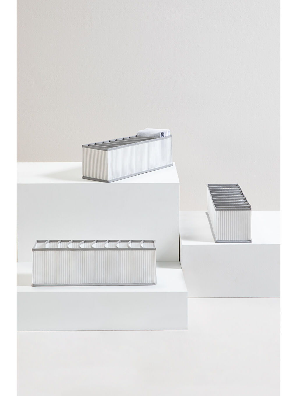 3'lü 10 Bölmeli Gri Çizgili Çekmece İçi Düzenleyici Set-3