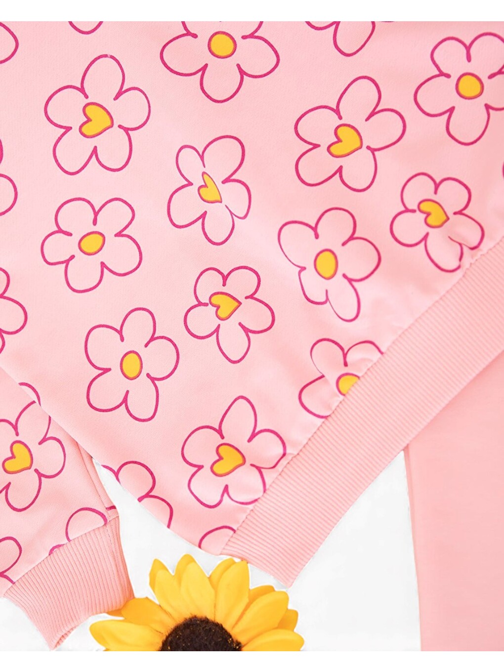 Pembe Kız Çocuk Mevsimlik Çiçek Baskılı, Çimalı Pantalonlu Takım-4