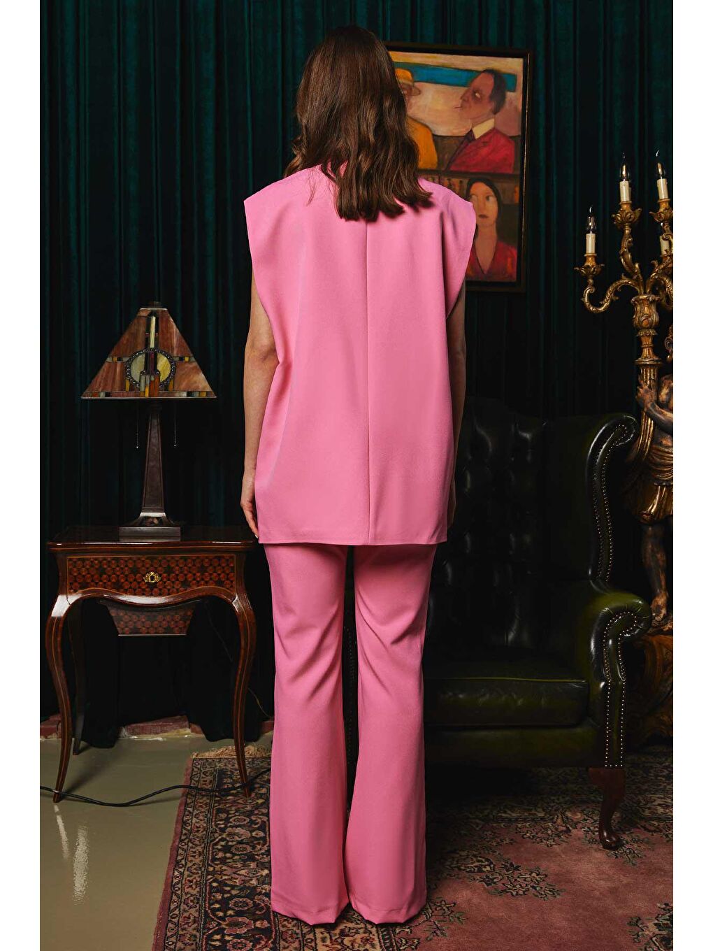 Örgü Kemerli Pembe Pantolon Takım-4