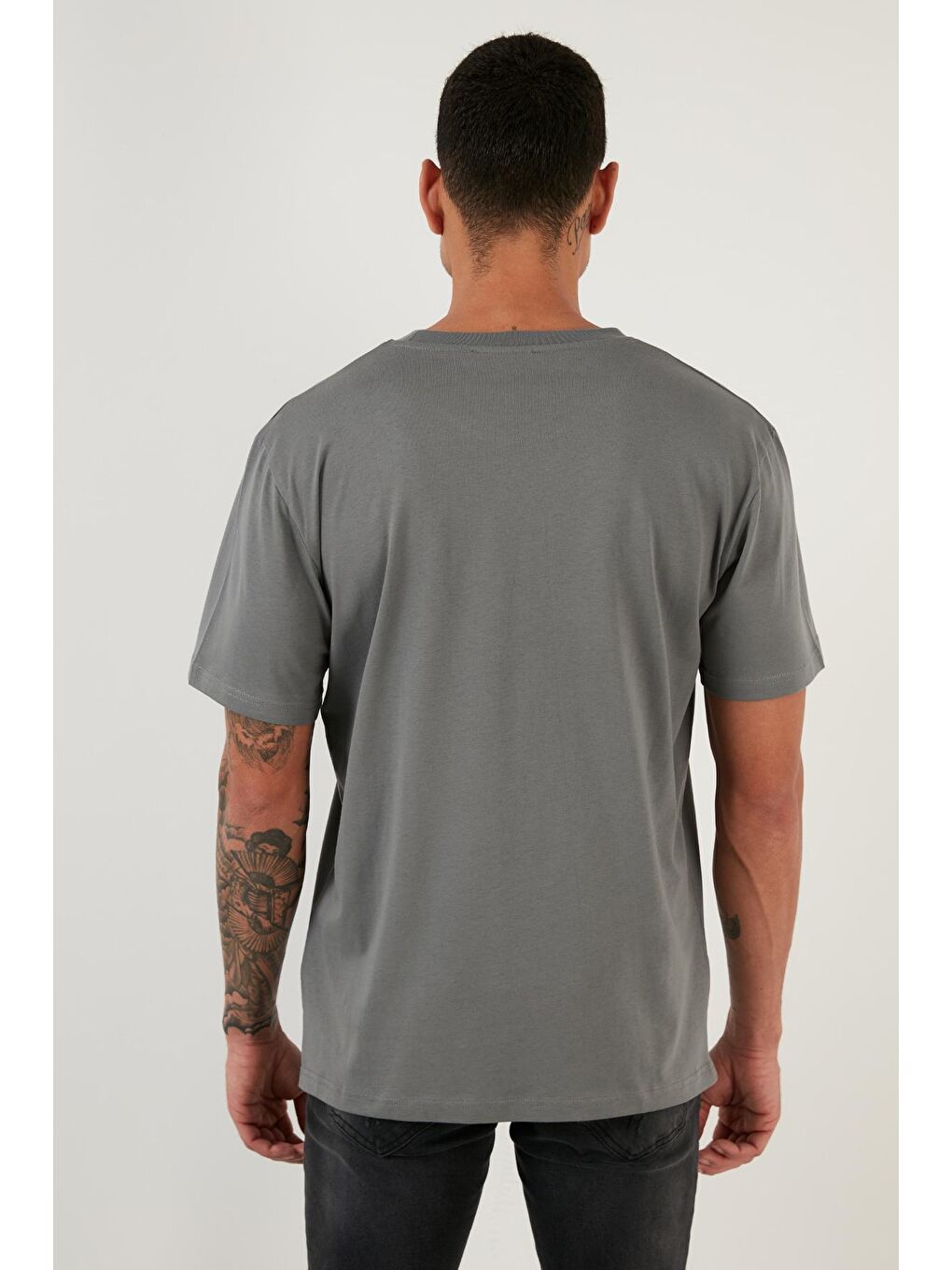 Antrasit Regular Fit Bisiklet Yaka Pamuklu Basic T Shirt 5902271-4