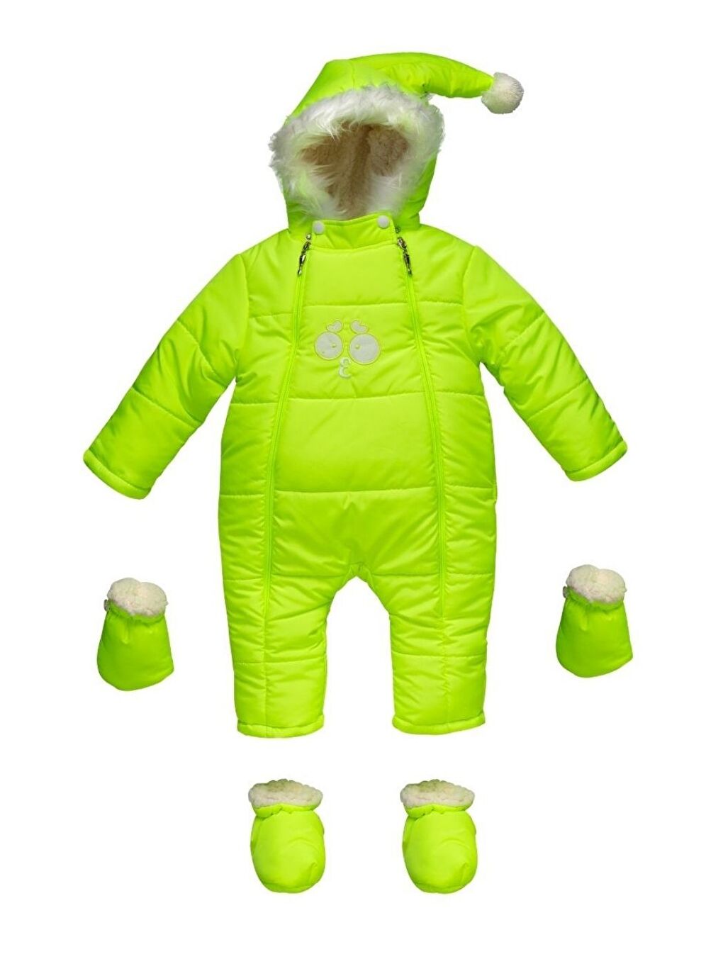 Yeşil Bebek Şaşkın Göz Nakışlı Versoftlu Kozmonot Tulum-kışlık