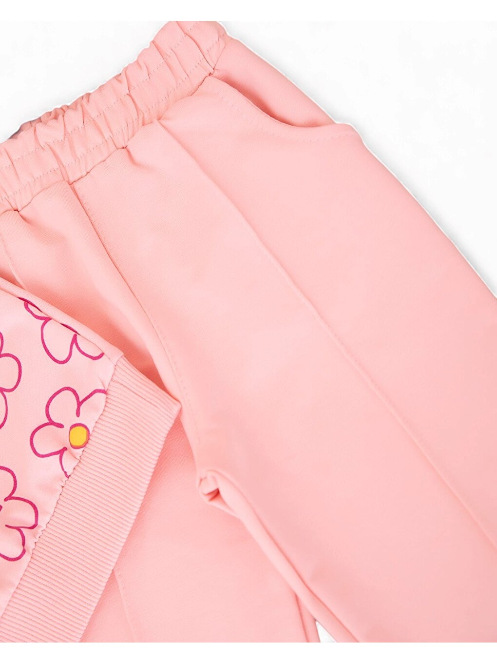 Pembe Kız Çocuk Mevsimlik Çiçek Baskılı, Çimalı Pantalonlu Takım-5