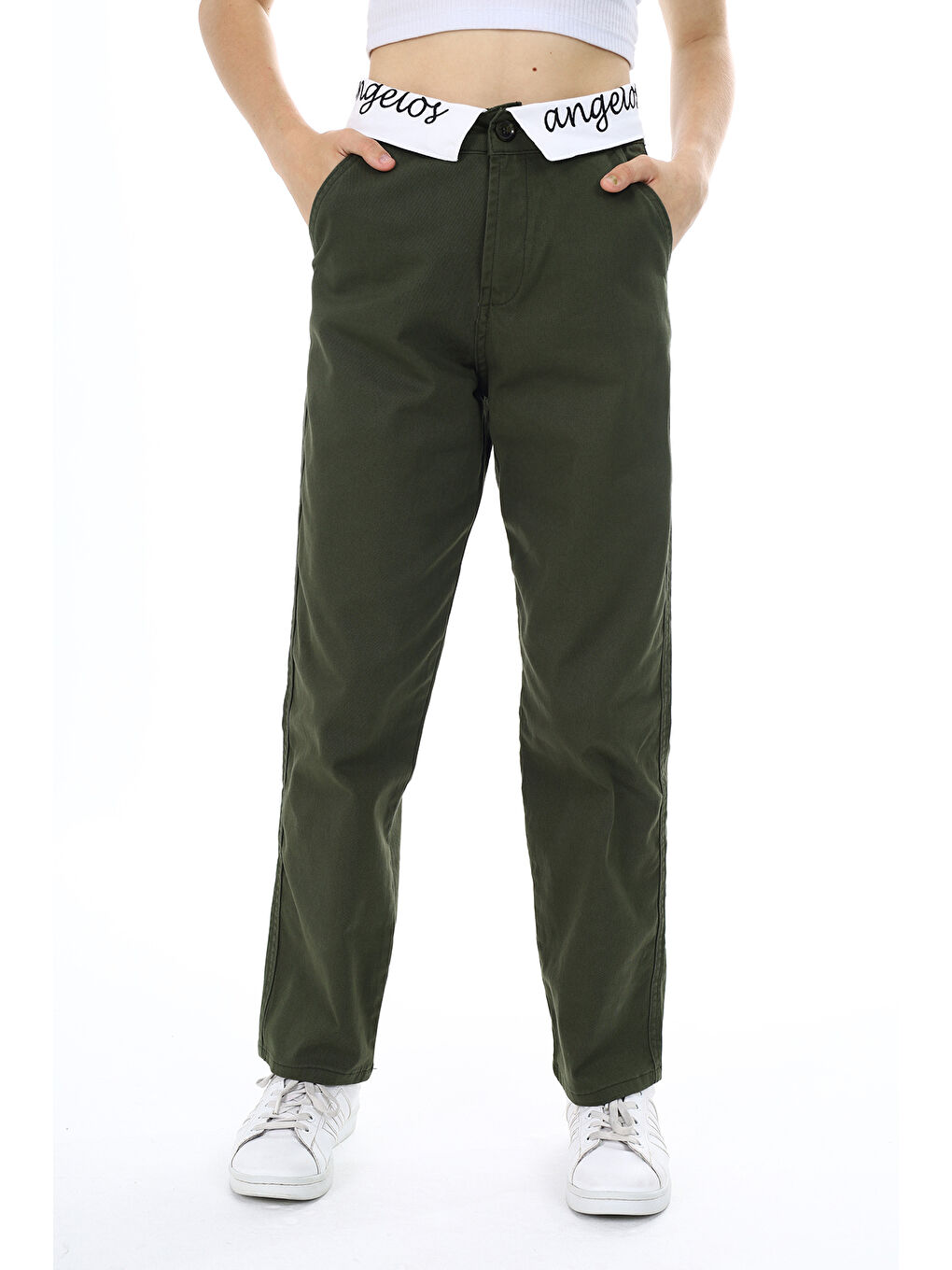 Haki Kız Çocuk Bel Detaylı Gabardin Pantolon 9-14 Yaş Px352