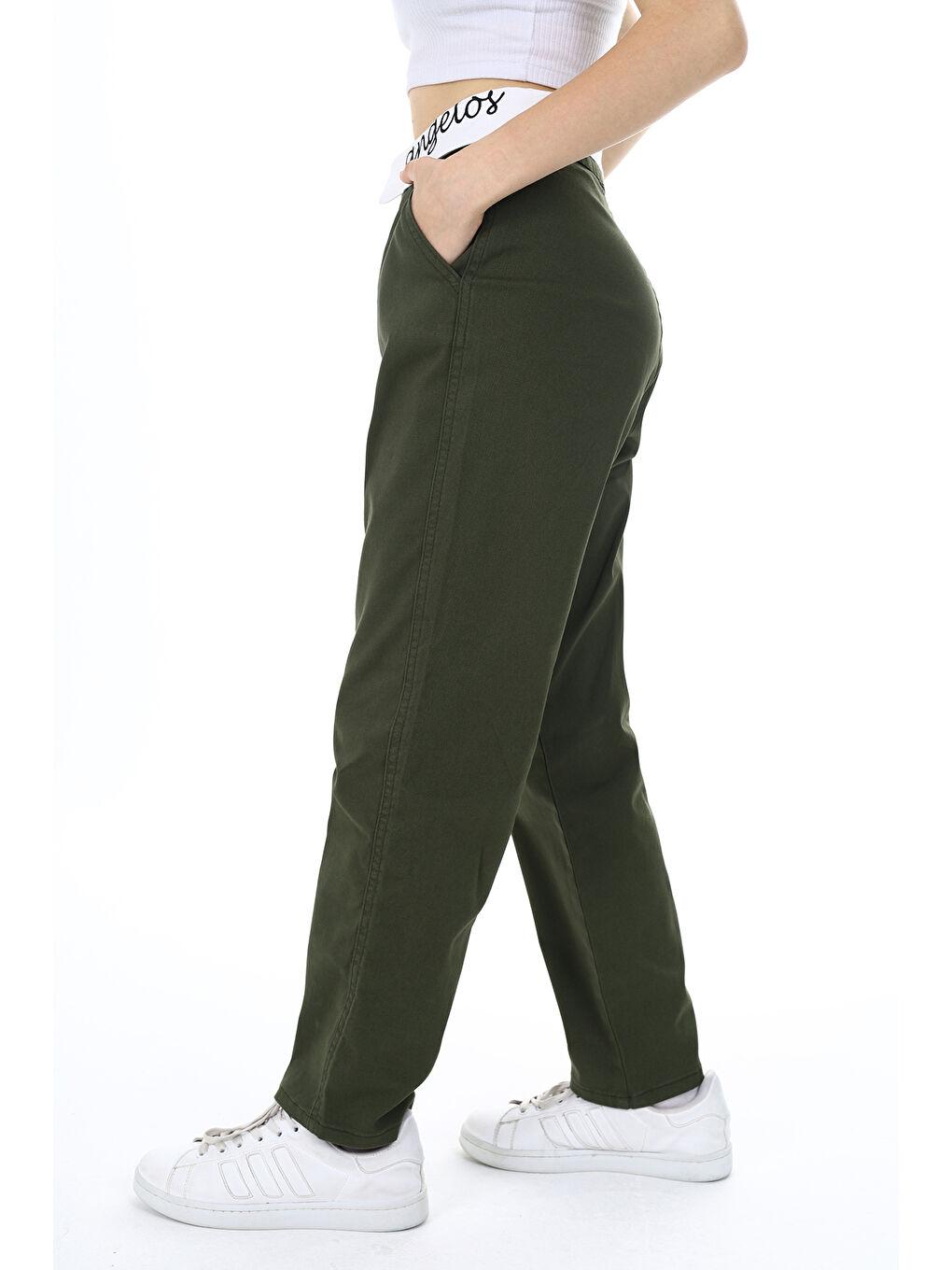 Haki Kız Çocuk Bel Detaylı Gabardin Pantolon 9-14 Yaş Px352-2