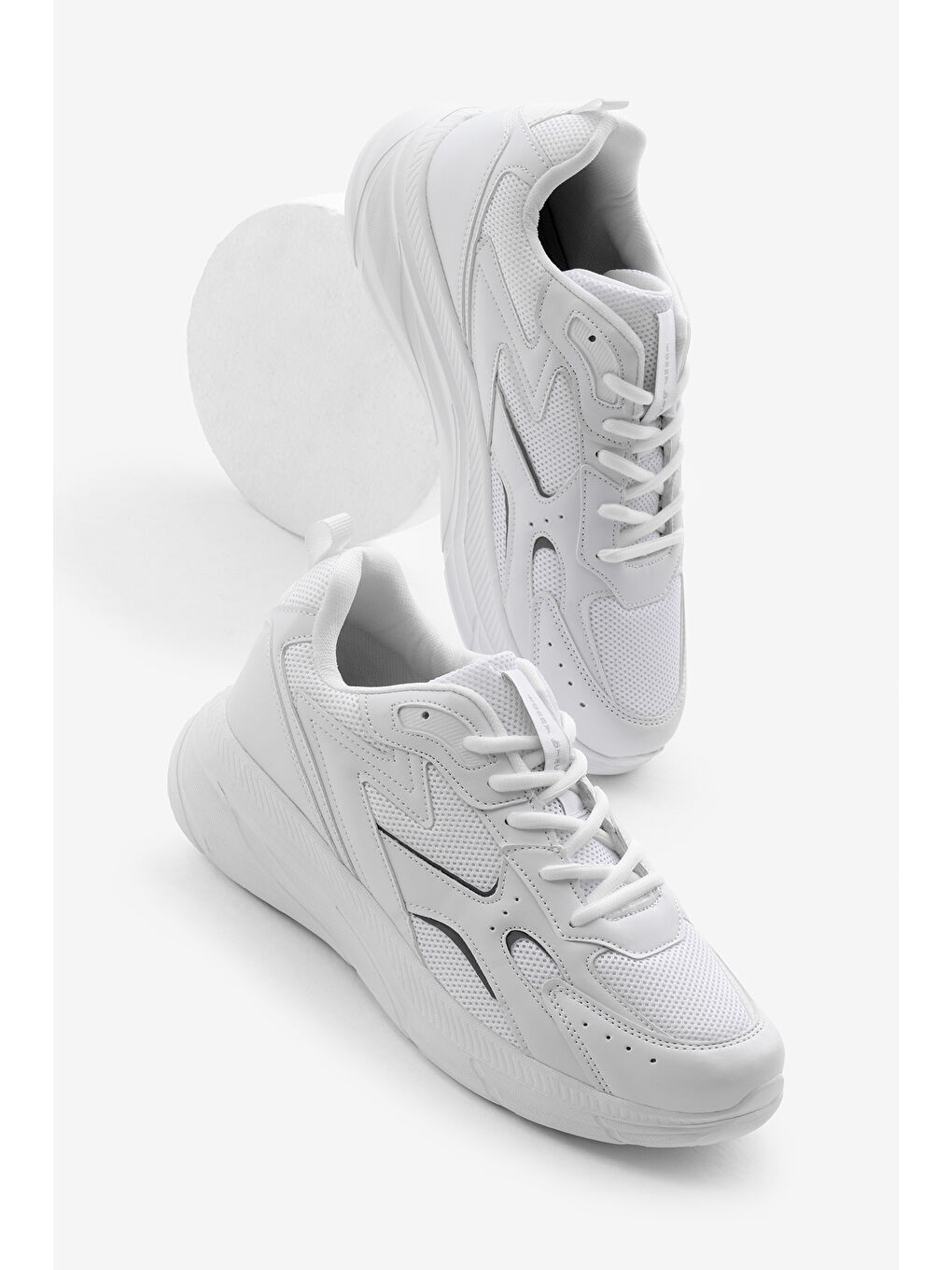 Erkek Beyaz Faylon Taban Nefes Alabilen Kumaş Reflektörlü Dalgalı Desenli Spor Ayakkabı