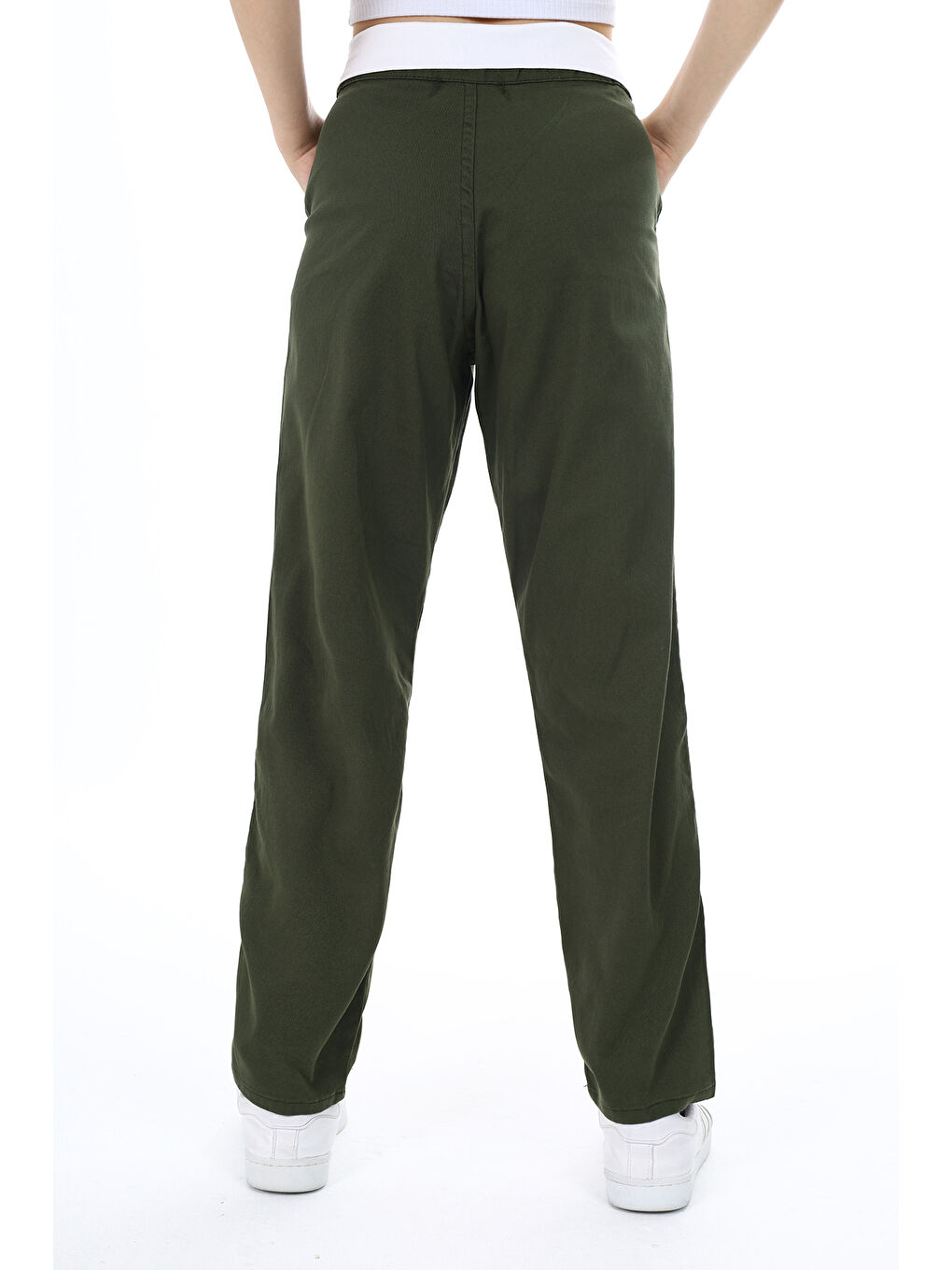 Haki Kız Çocuk Bel Detaylı Gabardin Pantolon 9-14 Yaş Px352-4