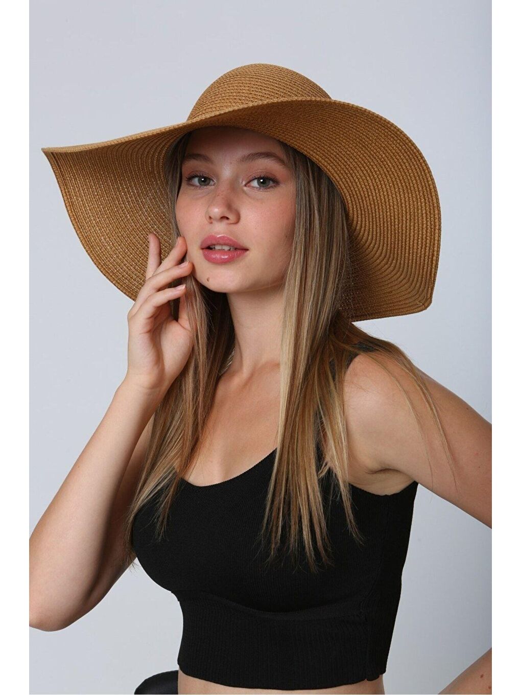 Kahverengi Camel Geniş Hasır Şapka Hsr2005-1