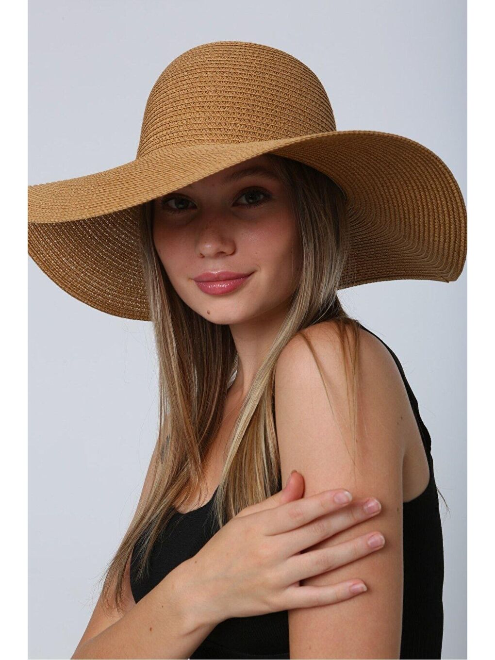 Kahverengi Camel Geniş Hasır Şapka Hsr2005-2