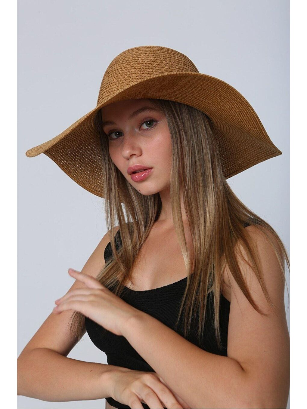 Kahverengi Camel Geniş Hasır Şapka Hsr2005-3