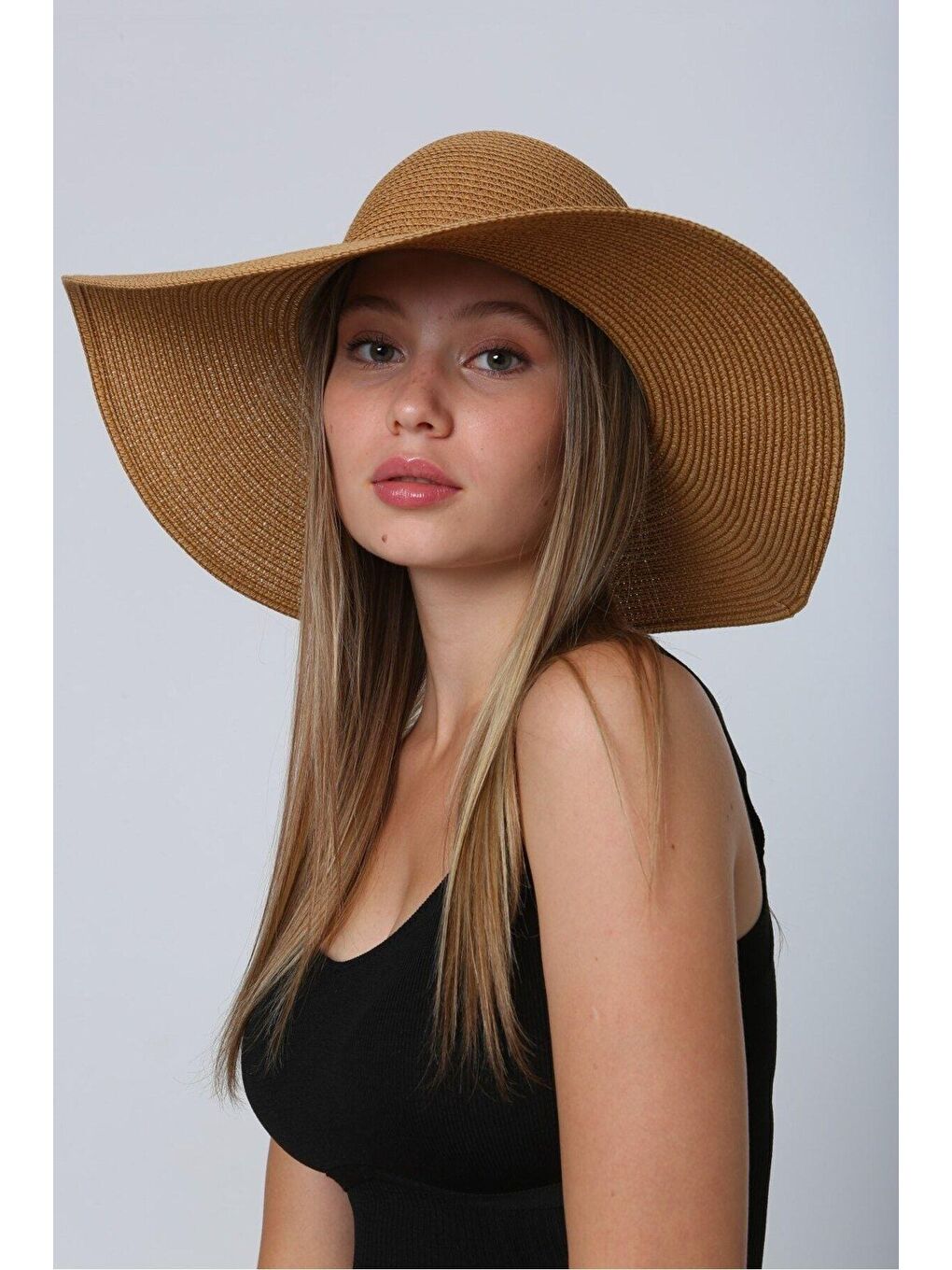 Kahverengi Camel Geniş Hasır Şapka Hsr2005-4