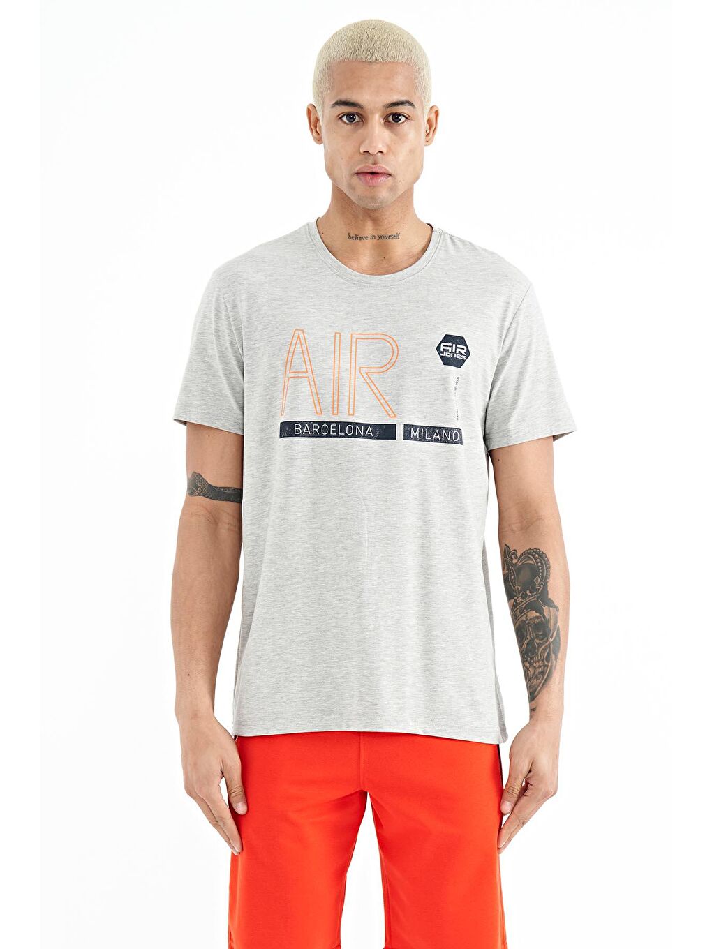 AIR JONES Gri Conan Gri Melanj Standart Kalıp Erkek T-Shirt - 88209