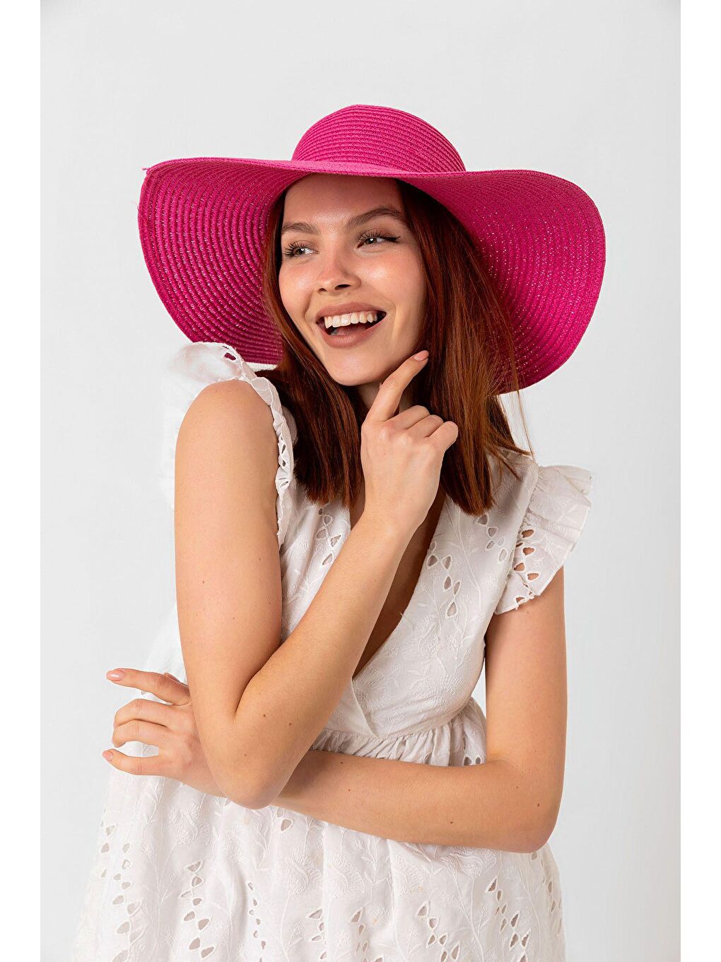 Fuşya Geniş Hasır Şapka HSR2005