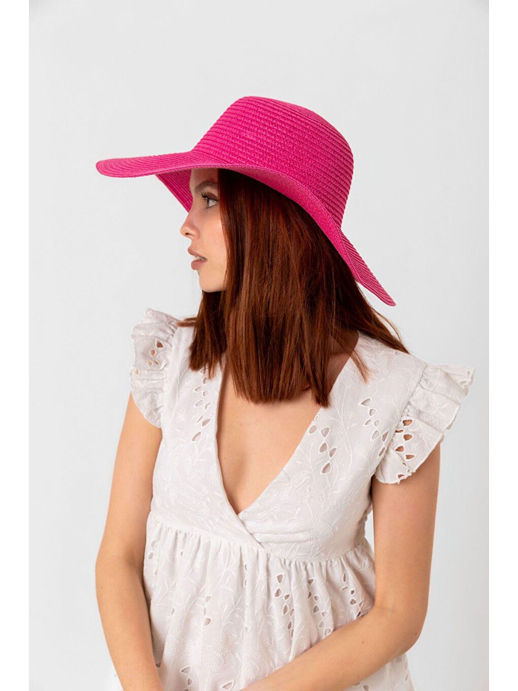 Fuşya Geniş Hasır Şapka HSR2005-5